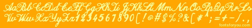 ZaiCalligraphyscripthandwritten-Schriftart – Gelbe Schriften auf orangefarbenem Hintergrund