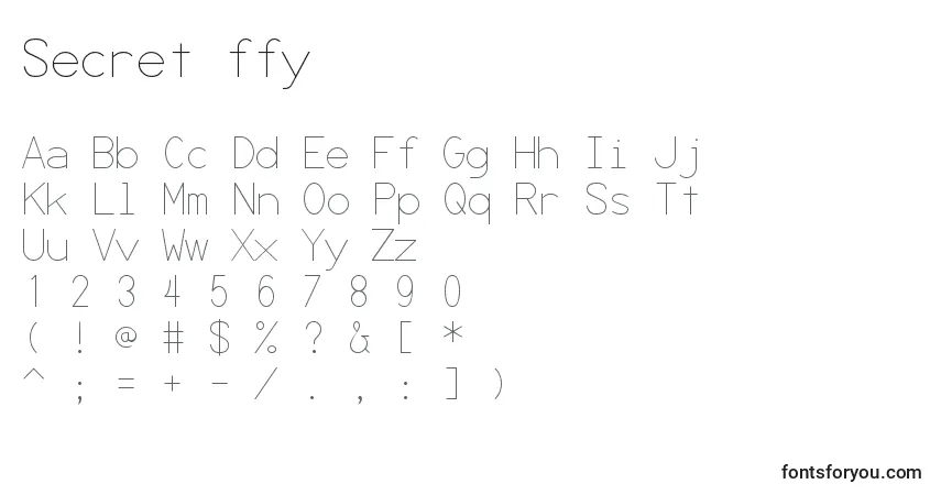 Schriftart Secret ffy – Alphabet, Zahlen, spezielle Symbole