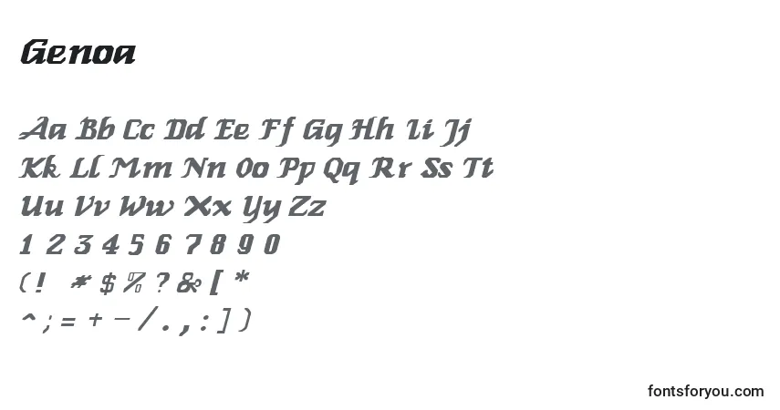 Fuente Genoa - alfabeto, números, caracteres especiales
