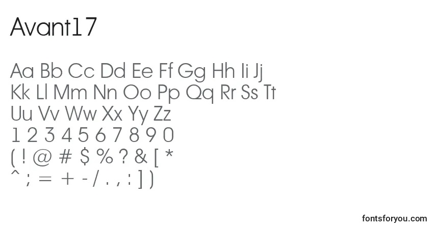 Czcionka Avant17 – alfabet, cyfry, specjalne znaki
