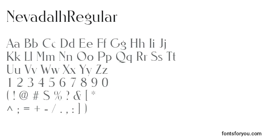 A fonte NevadalhRegular – alfabeto, números, caracteres especiais