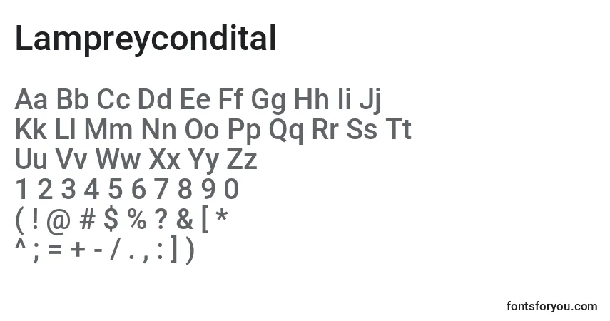 Шрифт Lampreycondital – алфавит, цифры, специальные символы