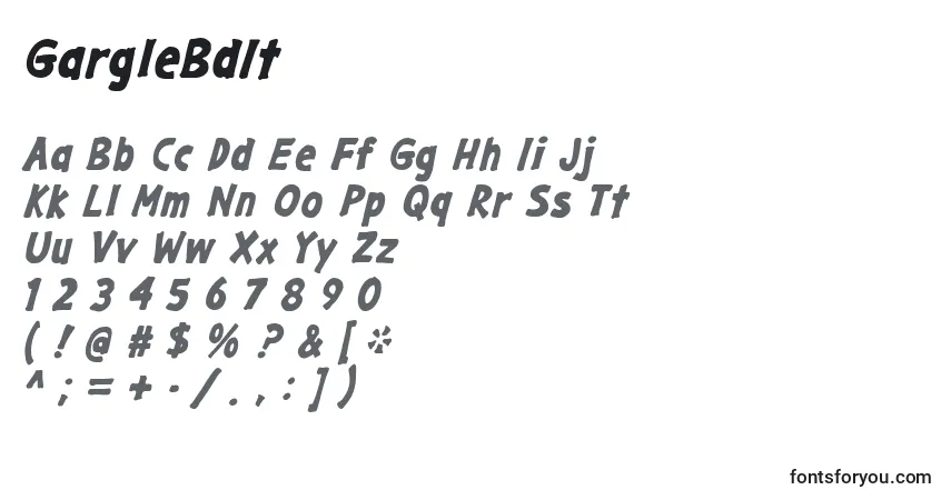 A fonte GargleBdIt – alfabeto, números, caracteres especiais