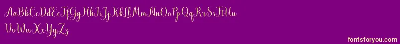 MistletoeScriptDemo-Schriftart – Gelbe Schriften auf violettem Hintergrund