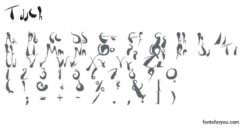 A fonte Tusch – alfabeto, números, caracteres especiais