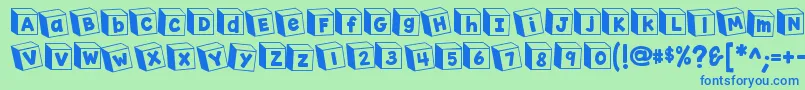 K26toyblocks123-Schriftart – Blaue Schriften auf grünem Hintergrund