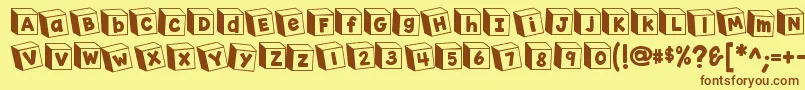 K26toyblocks123 Font – Brown Fonts on Yellow Background