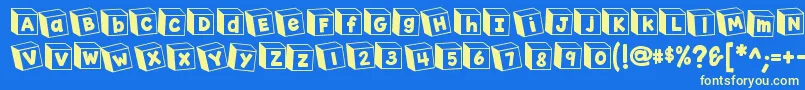 K26toyblocks123-Schriftart – Gelbe Schriften auf blauem Hintergrund