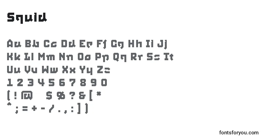 A fonte Squid – alfabeto, números, caracteres especiais