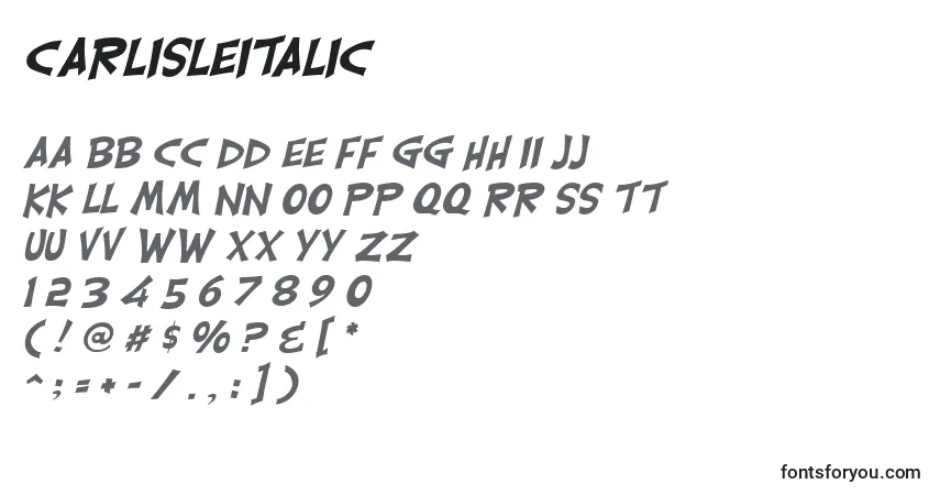 Шрифт CarlisleItalic – алфавит, цифры, специальные символы