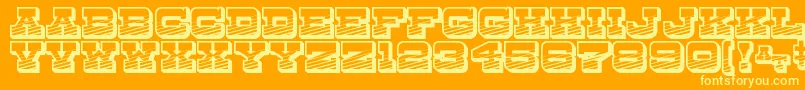 DryGoodsEmporiumJl-Schriftart – Gelbe Schriften auf orangefarbenem Hintergrund