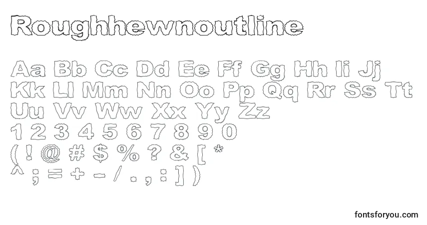 A fonte Roughhewnoutline – alfabeto, números, caracteres especiais