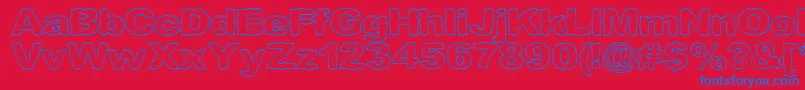 Roughhewnoutline-Schriftart – Blaue Schriften auf rotem Hintergrund