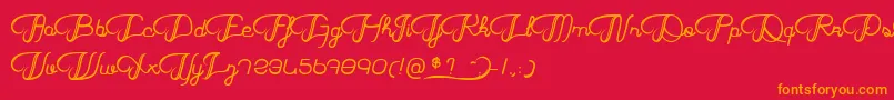 HaricotMagique-Schriftart – Orangefarbene Schriften auf rotem Hintergrund