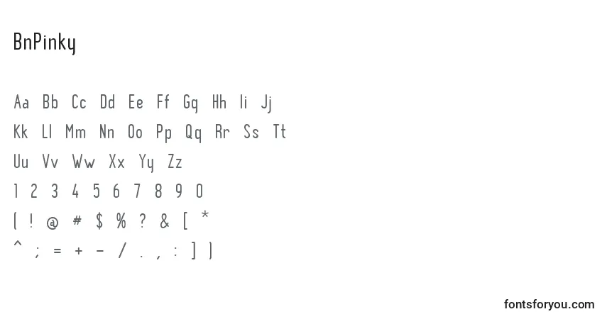 BnPinky-fontti – aakkoset, numerot, erikoismerkit