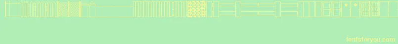 WallsFencesDoorsJl-fontti – keltaiset fontit vihreällä taustalla