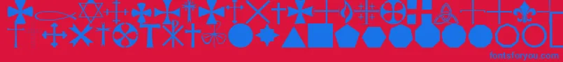 StarcrossReligiousRegular-Schriftart – Blaue Schriften auf rotem Hintergrund