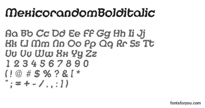 Czcionka MexicorandomBolditalic – alfabet, cyfry, specjalne znaki