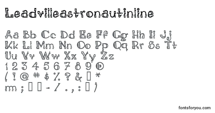 Czcionka Leadvilleastronautinline – alfabet, cyfry, specjalne znaki