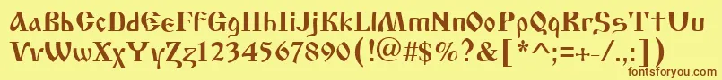 フォントCyrillicoldBold – 茶色の文字が黄色の背景にあります。