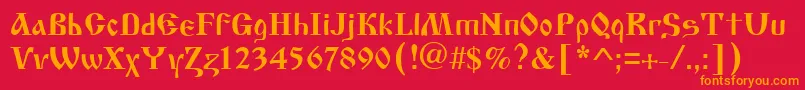 フォントCyrillicoldBold – 赤い背景にオレンジの文字