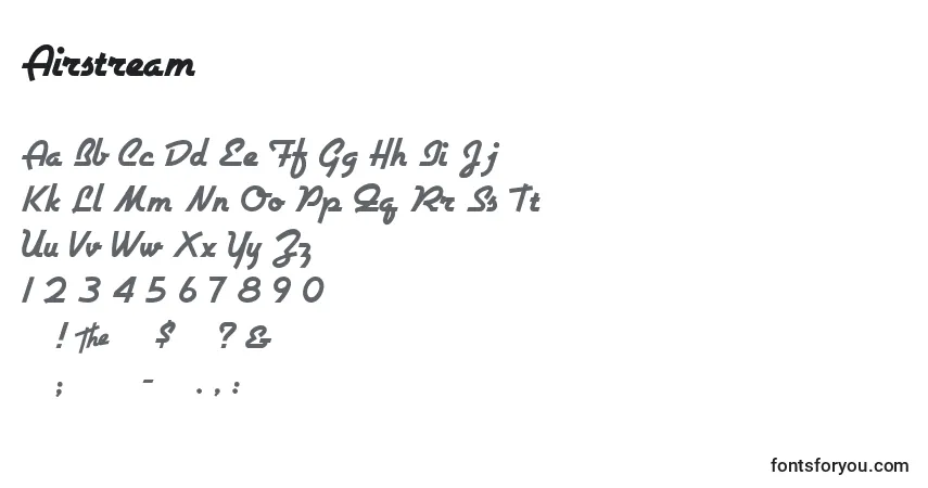 Czcionka Airstream – alfabet, cyfry, specjalne znaki