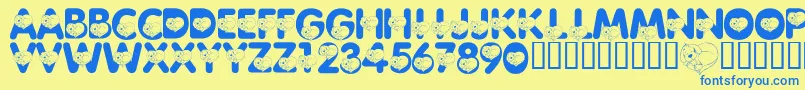 Fonte LmsCliffordTheBigRedFont – fontes azuis em um fundo amarelo