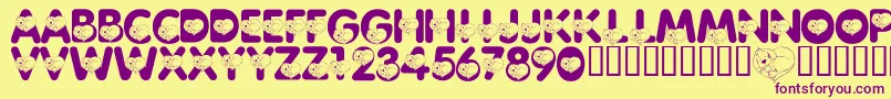 フォントLmsCliffordTheBigRedFont – 紫色のフォント、黄色の背景