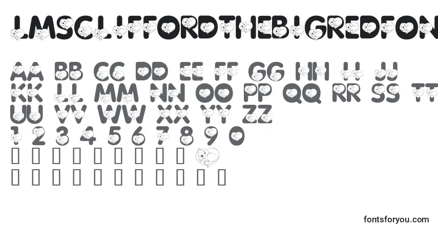 characters of lmscliffordthebigredfont font, letter of lmscliffordthebigredfont font, alphabet of  lmscliffordthebigredfont font