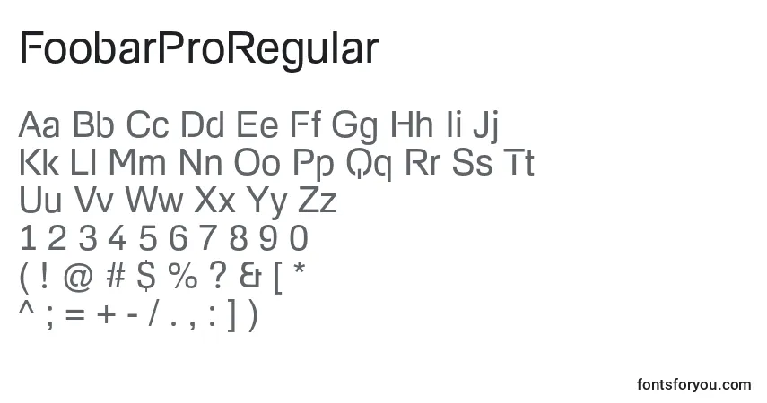 Schriftart FoobarProRegular – Alphabet, Zahlen, spezielle Symbole