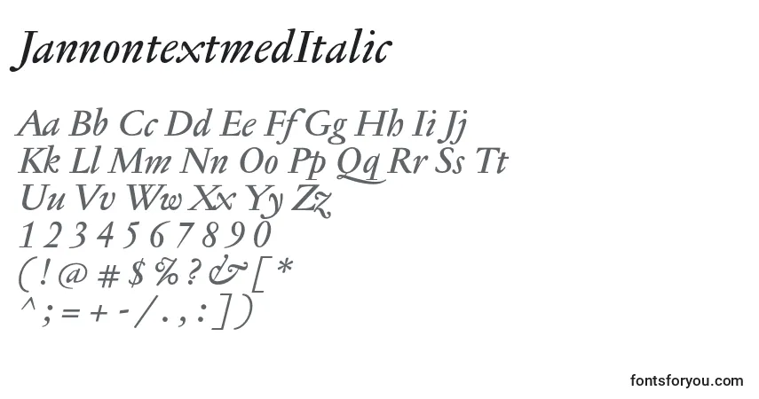 A fonte JannontextmedItalic – alfabeto, números, caracteres especiais
