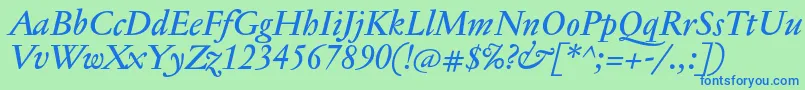 Saiba mais sobre a fonte JannontextmedItalic Fonte JannontextmedItalic – fontes azuis em um fundo verde
