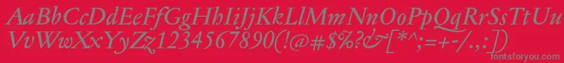 フォントJannontextmedItalic – 赤い背景に灰色の文字