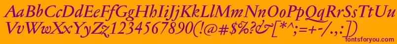 フォントJannontextmedItalic – オレンジの背景に紫のフォント