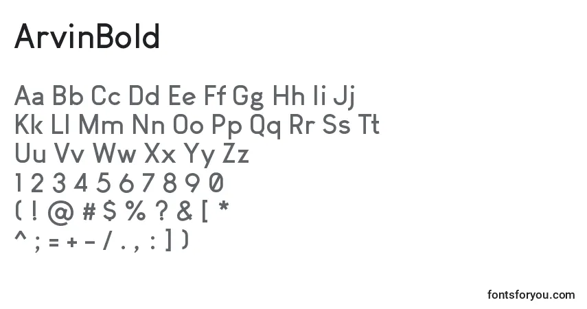 Шрифт ArvinBold – алфавит, цифры, специальные символы