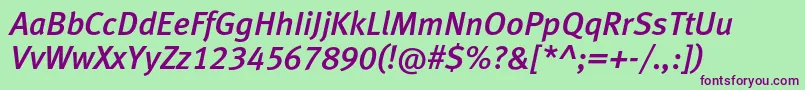 Fonte MetamediumlfcItalic – fontes roxas em um fundo verde