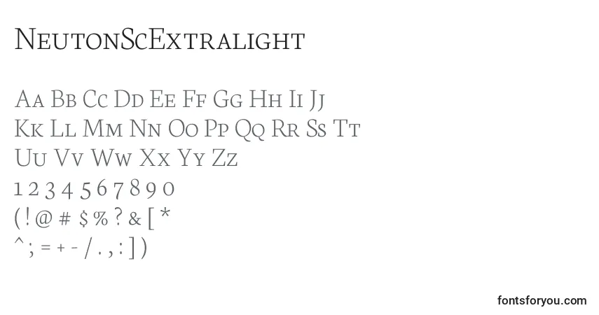 Czcionka NeutonScExtralight – alfabet, cyfry, specjalne znaki