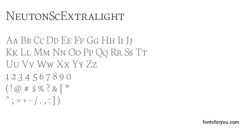 A fonte NeutonScExtralight – alfabeto, números, caracteres especiais