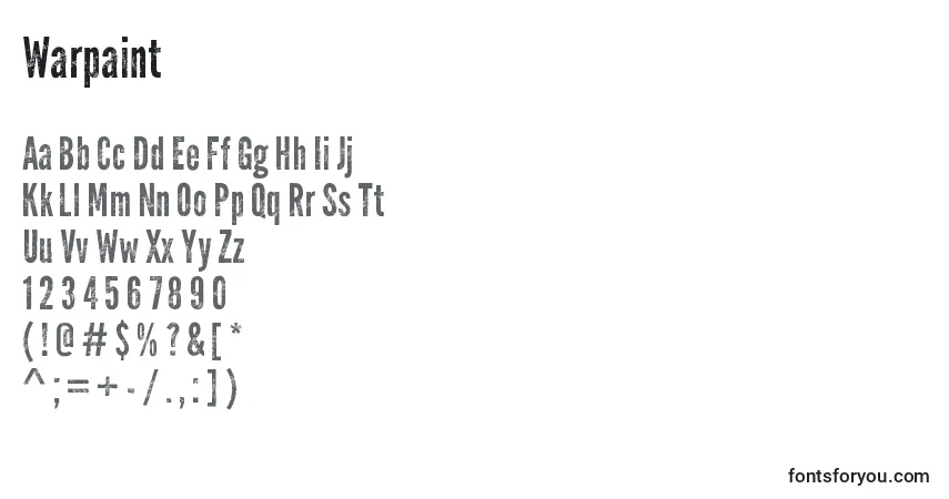 Czcionka Warpaint – alfabet, cyfry, specjalne znaki
