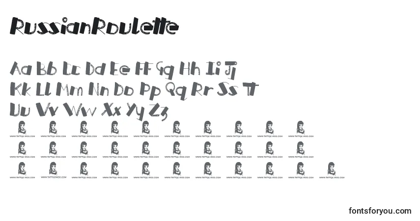 Schriftart RussianRoulette – Alphabet, Zahlen, spezielle Symbole