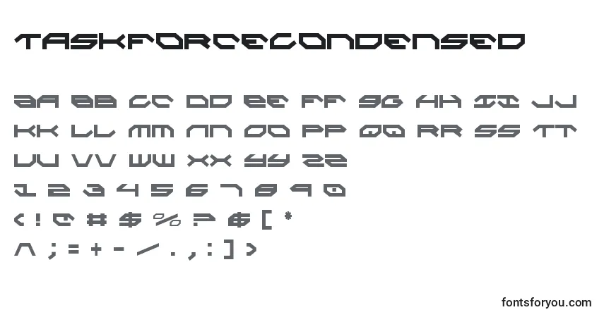 A fonte TaskforceCondensed – alfabeto, números, caracteres especiais