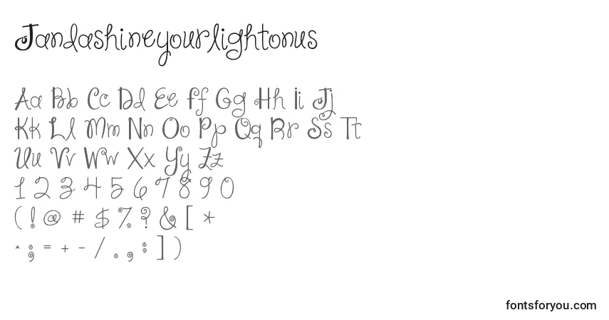 Шрифт Jandashineyourlightonus – алфавит, цифры, специальные символы