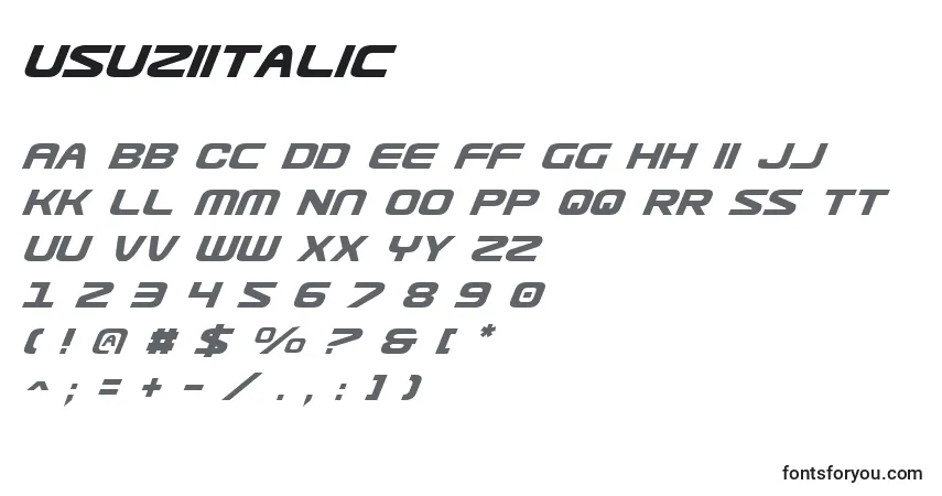 A fonte UsuziItalic – alfabeto, números, caracteres especiais
