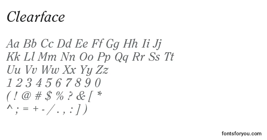 A fonte Clearface – alfabeto, números, caracteres especiais