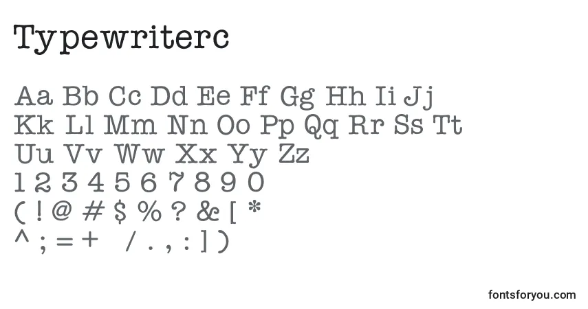 Typewriterc-fontti – aakkoset, numerot, erikoismerkit