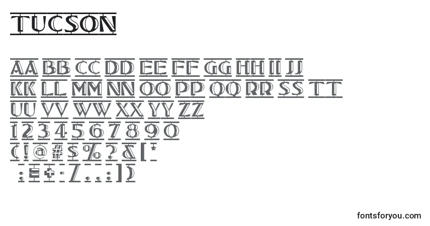 A fonte Tucson – alfabeto, números, caracteres especiais