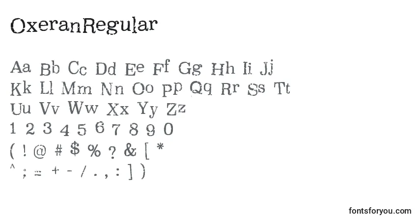 OxeranRegular-fontti – aakkoset, numerot, erikoismerkit
