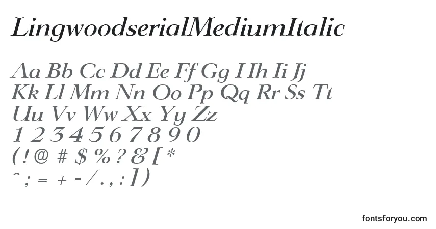 Schriftart LingwoodserialMediumItalic – Alphabet, Zahlen, spezielle Symbole