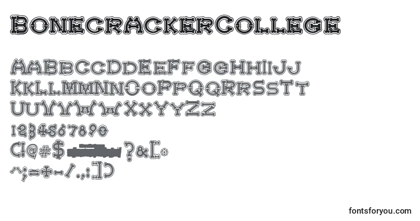 Schriftart BonecrackerCollege – Alphabet, Zahlen, spezielle Symbole