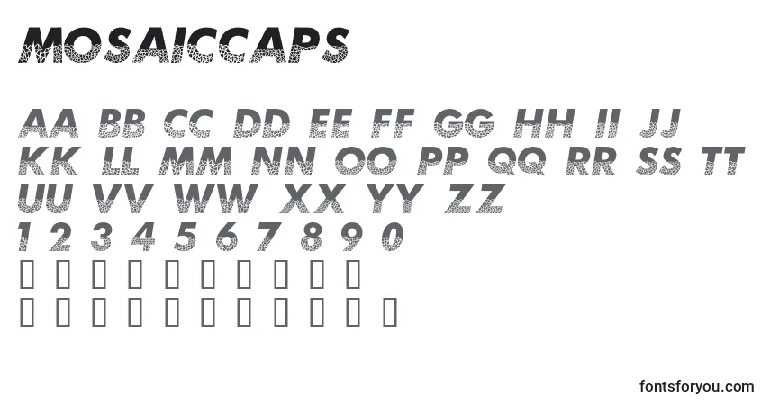 A fonte Mosaiccaps – alfabeto, números, caracteres especiais
